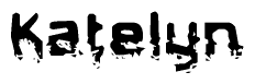 This nametag says Katelyn, and has a static looking effect at the bottom of the words. The words are in a stylized font.