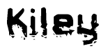 This nametag says Kiley, and has a static looking effect at the bottom of the words. The words are in a stylized font.