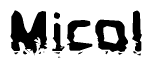 This nametag says Micol, and has a static looking effect at the bottom of the words. The words are in a stylized font.