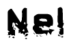 This nametag says Nel, and has a static looking effect at the bottom of the words. The words are in a stylized font.