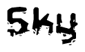 This nametag says Sky, and has a static looking effect at the bottom of the words. The words are in a stylized font.