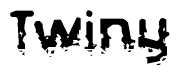 This nametag says Twiny, and has a static looking effect at the bottom of the words. The words are in a stylized font.