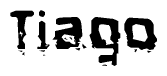 This nametag says Tiago, and has a static looking effect at the bottom of the words. The words are in a stylized font.