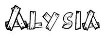 The clipart image shows the name Alysia stylized to look as if it has been constructed out of wooden planks or logs. Each letter is designed to resemble pieces of wood.
