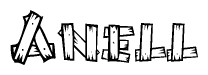 The clipart image shows the name Anell stylized to look like it is constructed out of separate wooden planks or boards, with each letter having wood grain and plank-like details.