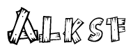 The clipart image shows the name Alksf stylized to look as if it has been constructed out of wooden planks or logs. Each letter is designed to resemble pieces of wood.