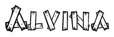 The clipart image shows the name Alvina stylized to look like it is constructed out of separate wooden planks or boards, with each letter having wood grain and plank-like details.