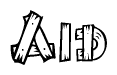 The image contains the name Aid written in a decorative, stylized font with a hand-drawn appearance. The lines are made up of what appears to be planks of wood, which are nailed together
