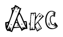 The clipart image shows the name Akc stylized to look as if it has been constructed out of wooden planks or logs. Each letter is designed to resemble pieces of wood.