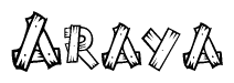 The clipart image shows the name Araya stylized to look as if it has been constructed out of wooden planks or logs. Each letter is designed to resemble pieces of wood.