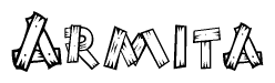 The image contains the name Armita written in a decorative, stylized font with a hand-drawn appearance. The lines are made up of what appears to be planks of wood, which are nailed together