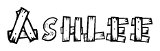 The image contains the name Ashlee written in a decorative, stylized font with a hand-drawn appearance. The lines are made up of what appears to be planks of wood, which are nailed together