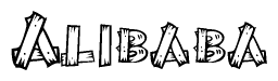 The clipart image shows the name Alibaba stylized to look like it is constructed out of separate wooden planks or boards, with each letter having wood grain and plank-like details.