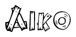 The image contains the name Aiko written in a decorative, stylized font with a hand-drawn appearance. The lines are made up of what appears to be planks of wood, which are nailed together