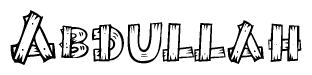 The clipart image shows the name Abdullah stylized to look like it is constructed out of separate wooden planks or boards, with each letter having wood grain and plank-like details.