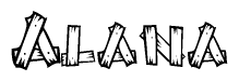 The clipart image shows the name Alana stylized to look like it is constructed out of separate wooden planks or boards, with each letter having wood grain and plank-like details.