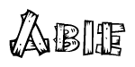 The image contains the name Abie written in a decorative, stylized font with a hand-drawn appearance. The lines are made up of what appears to be planks of wood, which are nailed together