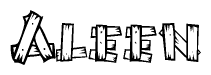 The image contains the name Aleen written in a decorative, stylized font with a hand-drawn appearance. The lines are made up of what appears to be planks of wood, which are nailed together