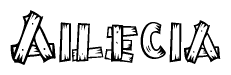 The image contains the name Ailecia written in a decorative, stylized font with a hand-drawn appearance. The lines are made up of what appears to be planks of wood, which are nailed together