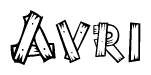 The clipart image shows the name Avri stylized to look as if it has been constructed out of wooden planks or logs. Each letter is designed to resemble pieces of wood.