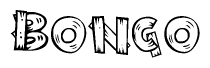 The image contains the name Bongo written in a decorative, stylized font with a hand-drawn appearance. The lines are made up of what appears to be planks of wood, which are nailed together