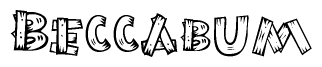 The clipart image shows the name Beccabum stylized to look as if it has been constructed out of wooden planks or logs. Each letter is designed to resemble pieces of wood.