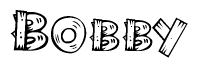The clipart image shows the name Bobby stylized to look as if it has been constructed out of wooden planks or logs. Each letter is designed to resemble pieces of wood.