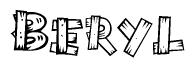 The clipart image shows the name Beryl stylized to look as if it has been constructed out of wooden planks or logs. Each letter is designed to resemble pieces of wood.