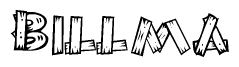 The clipart image shows the name Billma stylized to look as if it has been constructed out of wooden planks or logs. Each letter is designed to resemble pieces of wood.