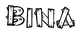 The clipart image shows the name Bina stylized to look as if it has been constructed out of wooden planks or logs. Each letter is designed to resemble pieces of wood.