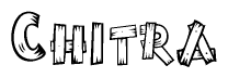The image contains the name Chitra written in a decorative, stylized font with a hand-drawn appearance. The lines are made up of what appears to be planks of wood, which are nailed together