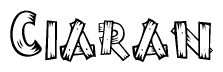 The image contains the name Ciaran written in a decorative, stylized font with a hand-drawn appearance. The lines are made up of what appears to be planks of wood, which are nailed together