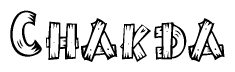 The clipart image shows the name Chakda stylized to look as if it has been constructed out of wooden planks or logs. Each letter is designed to resemble pieces of wood.