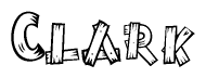 The clipart image shows the name Clark stylized to look like it is constructed out of separate wooden planks or boards, with each letter having wood grain and plank-like details.