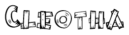 The image contains the name Cleotha written in a decorative, stylized font with a hand-drawn appearance. The lines are made up of what appears to be planks of wood, which are nailed together