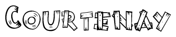 The clipart image shows the name Courtenay stylized to look like it is constructed out of separate wooden planks or boards, with each letter having wood grain and plank-like details.
