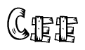 The image contains the name Cee written in a decorative, stylized font with a hand-drawn appearance. The lines are made up of what appears to be planks of wood, which are nailed together
