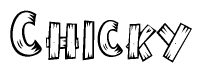 The image contains the name Chicky written in a decorative, stylized font with a hand-drawn appearance. The lines are made up of what appears to be planks of wood, which are nailed together
