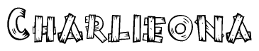 The clipart image shows the name Charlieona stylized to look like it is constructed out of separate wooden planks or boards, with each letter having wood grain and plank-like details.