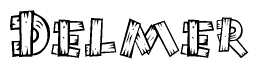 The clipart image shows the name Delmer stylized to look as if it has been constructed out of wooden planks or logs. Each letter is designed to resemble pieces of wood.