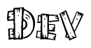 The clipart image shows the name Dev stylized to look like it is constructed out of separate wooden planks or boards, with each letter having wood grain and plank-like details.