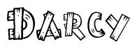 The clipart image shows the name Darcy stylized to look like it is constructed out of separate wooden planks or boards, with each letter having wood grain and plank-like details.