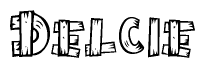The clipart image shows the name Delcie stylized to look like it is constructed out of separate wooden planks or boards, with each letter having wood grain and plank-like details.