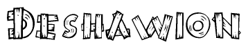The clipart image shows the name Deshawion stylized to look as if it has been constructed out of wooden planks or logs. Each letter is designed to resemble pieces of wood.
