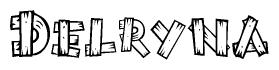 The image contains the name Delryna written in a decorative, stylized font with a hand-drawn appearance. The lines are made up of what appears to be planks of wood, which are nailed together