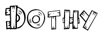 The image contains the name Dothy written in a decorative, stylized font with a hand-drawn appearance. The lines are made up of what appears to be planks of wood, which are nailed together