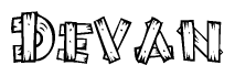 The clipart image shows the name Devan stylized to look as if it has been constructed out of wooden planks or logs. Each letter is designed to resemble pieces of wood.