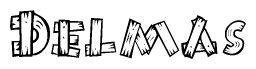 The image contains the name Delmas written in a decorative, stylized font with a hand-drawn appearance. The lines are made up of what appears to be planks of wood, which are nailed together