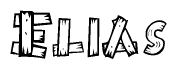 The clipart image shows the name Elias stylized to look as if it has been constructed out of wooden planks or logs. Each letter is designed to resemble pieces of wood.