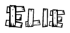 The clipart image shows the name Elie stylized to look like it is constructed out of separate wooden planks or boards, with each letter having wood grain and plank-like details.